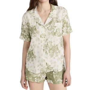 DESMOND & DEMPSEY Short Sleeve Pj Set XS Flowers Of Time Linen Sage Green NWT